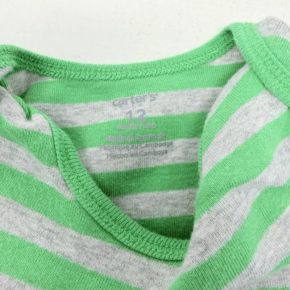 Carters Baby Boys Size 12 Months Lot‎ of 2 Bodysuit & Hooded Bodysuit Green 1684